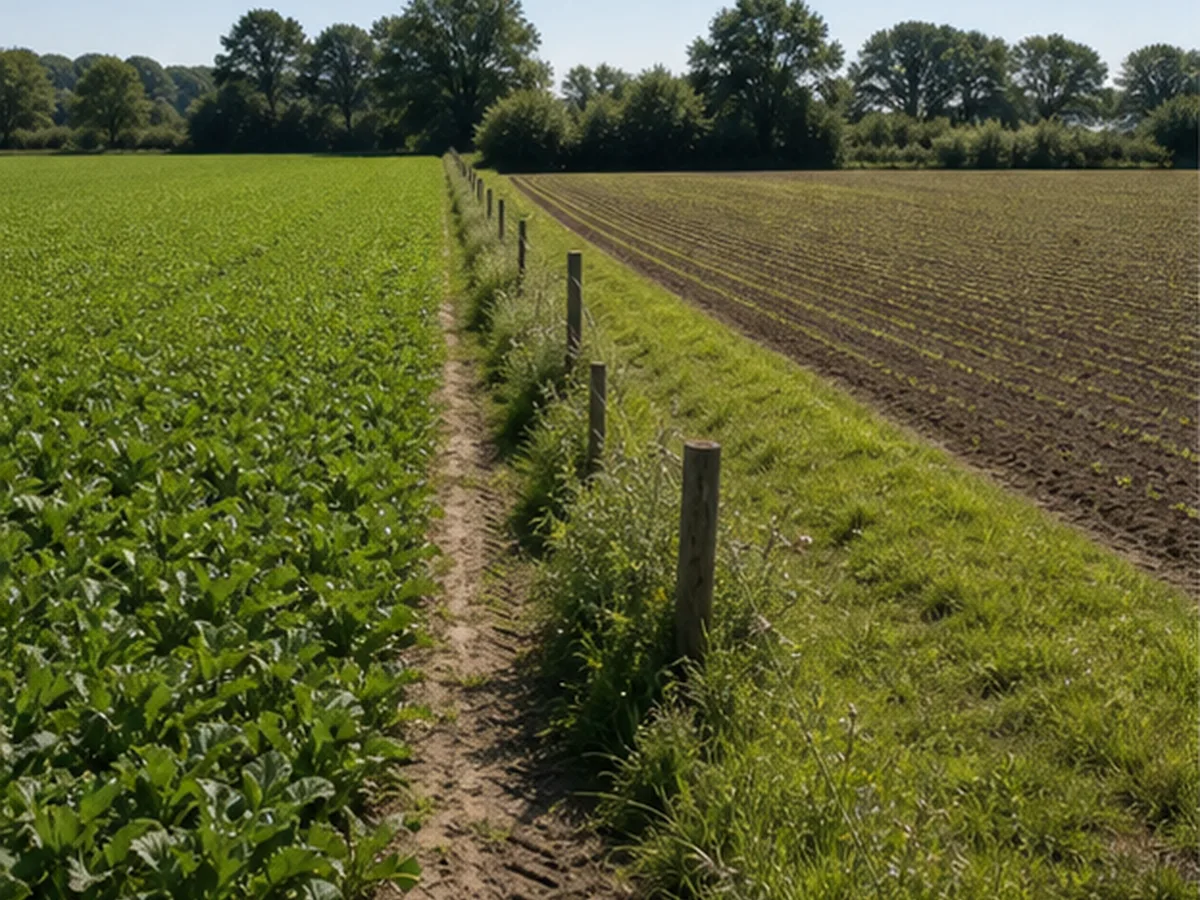 Angrenzende landwirtschaftliche Parzellen mit Grenzverlauf